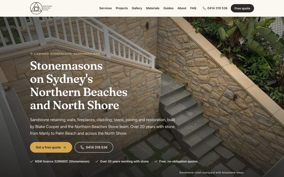 Home page of the Northern Beaches Stone website