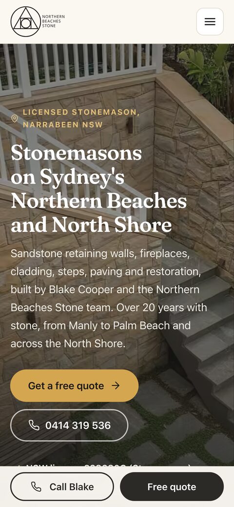The Northern Beaches Stone website on a phone