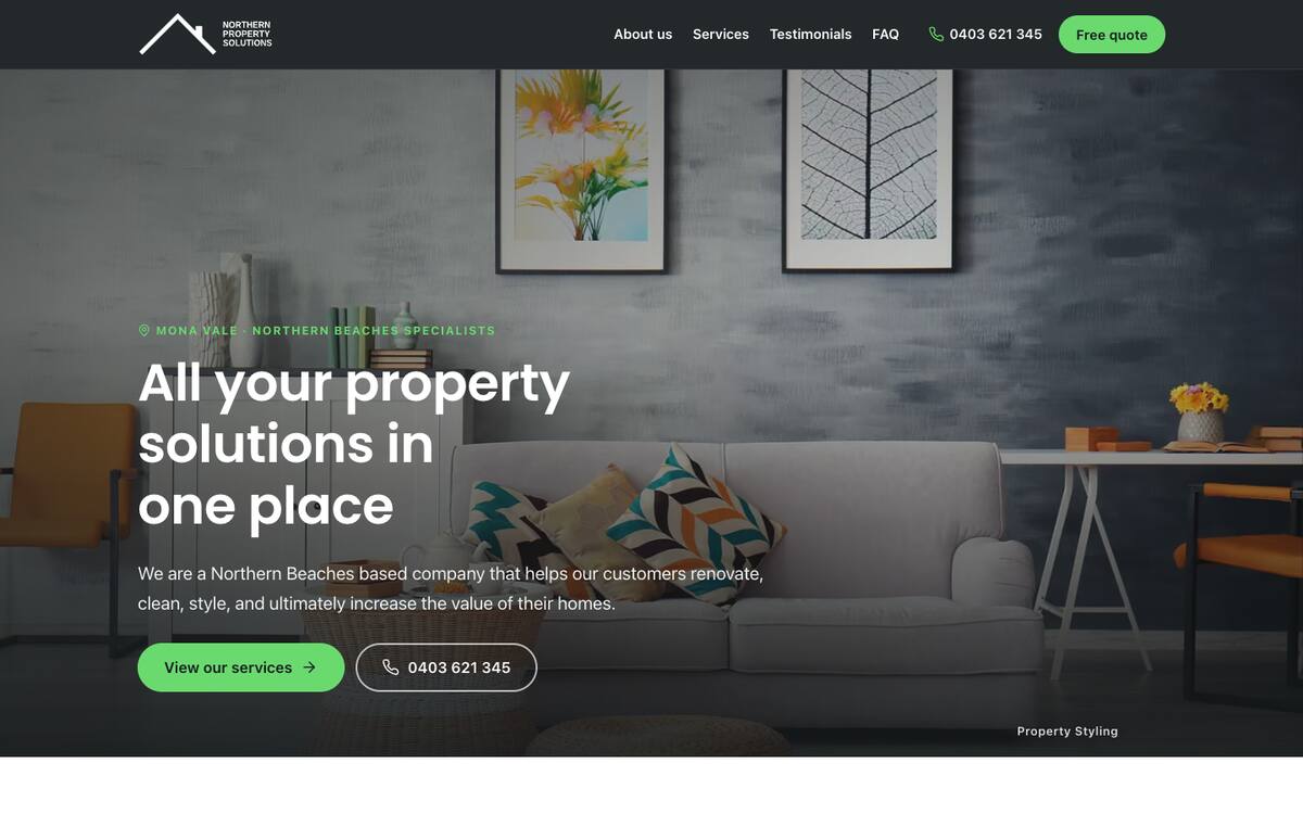 Home page of the Northern Property Solutions website on a desktop browser