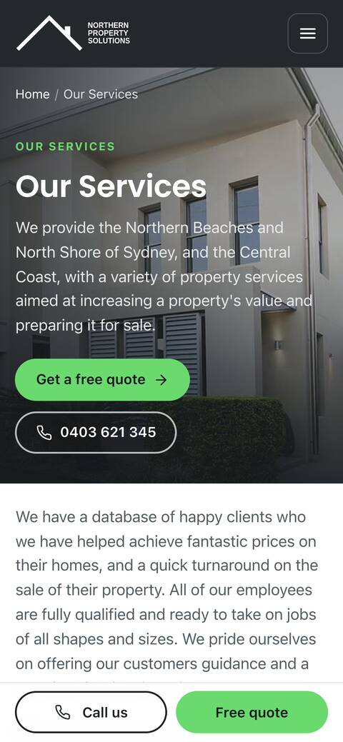 The Northern Property Solutions our services page on a phone