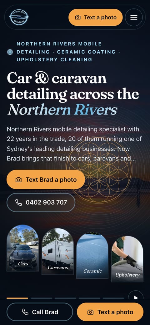 The Northern Rivers Detailing website on a phone