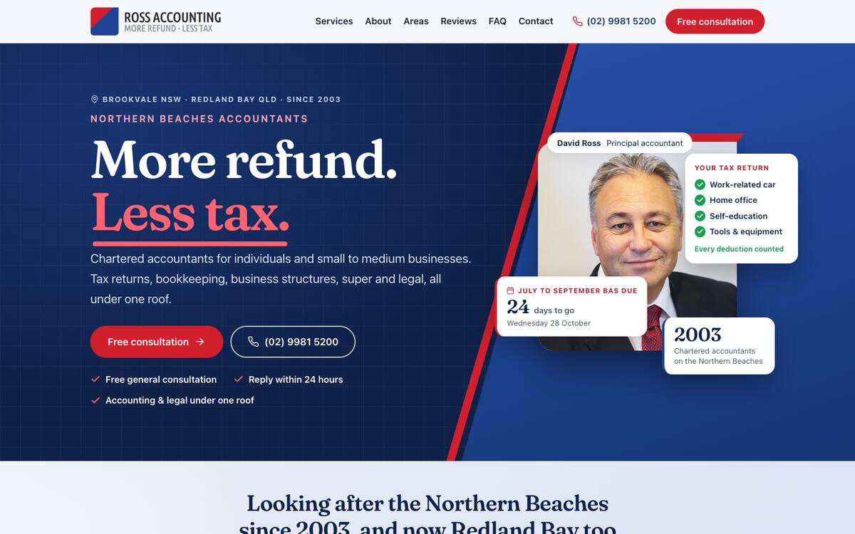 Home page of the Ross Accounting website on a desktop browser