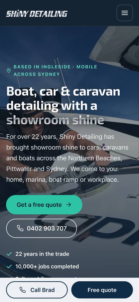 The Shiny Detailing home page on a phone