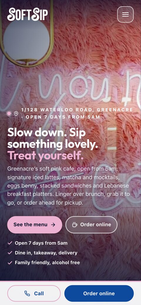 The Soft Sip website on a phone
