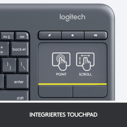 LOGITECH K400+WIRELESS KEYBOARD WITH INTEGRATED TOUCH PAD UNIFYING RECEIVER,BLK -1YR WTY