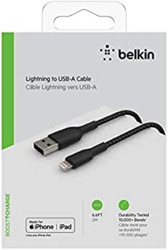 BELKIN 15cm USB-A TO LIGHTNING CHARGE/SYNC CABLE, MFi, BRAIDED, BLACK, 2 YRS