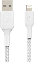 BELKIN 1M USB-A TO LIGHTNING CHARGE/SYNC CABLE, BRAIDED, WHITE, 2 YRS