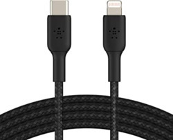 BELKIN BOOSTCHARGE 1M USB-C TO LIGHTNING CHARGE/SYNC CABLE, MFi, BRAIDED, BLACK, 2 YR