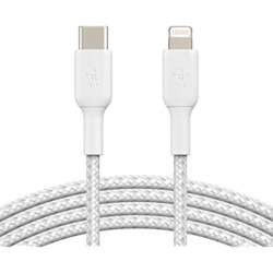 BELKIN BOOSTCHARGE 1M USB-C TO LIGHTNING CHARGE/SYNC CABLE, MFi, BRAIDED, WHITE, 2 YR