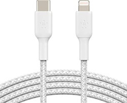 BELKIN BOOSTCHARGE 2M USB-C TO LIGHTNING CHARGE/SYNC CABLE,  MFi, BRAIDED, WHITE, 2 YR