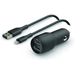 BELKIN 2 PORT CAR CHARGER, 12W/2.4A USB-A (2), 1x 1.2M USB-A TO LIGHTNING CABLE, 2YR WTY